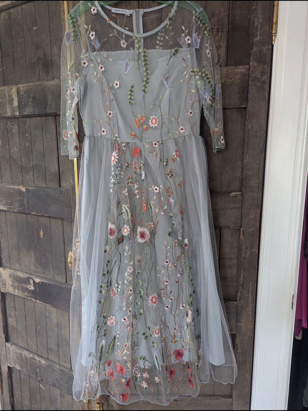 Misslook Floral Embroidered Tulle Dress - Light Blue